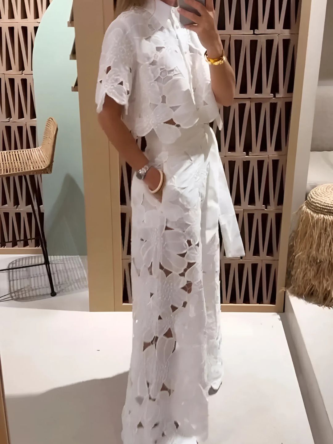 COMPLETO IN PIZZO GUIPURE | Camicia e Pantalone a gamba larga
