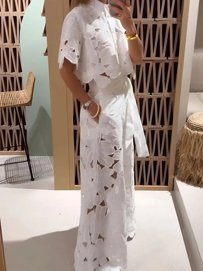 COMPLETO IN PIZZO GUIPURE | Camicia e Pantalone a gamba larga